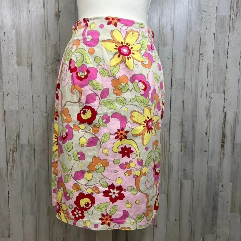 Carolina Blues‎ Women's 6 Floral Stretchable Waistband Back Slit Midi Skirt